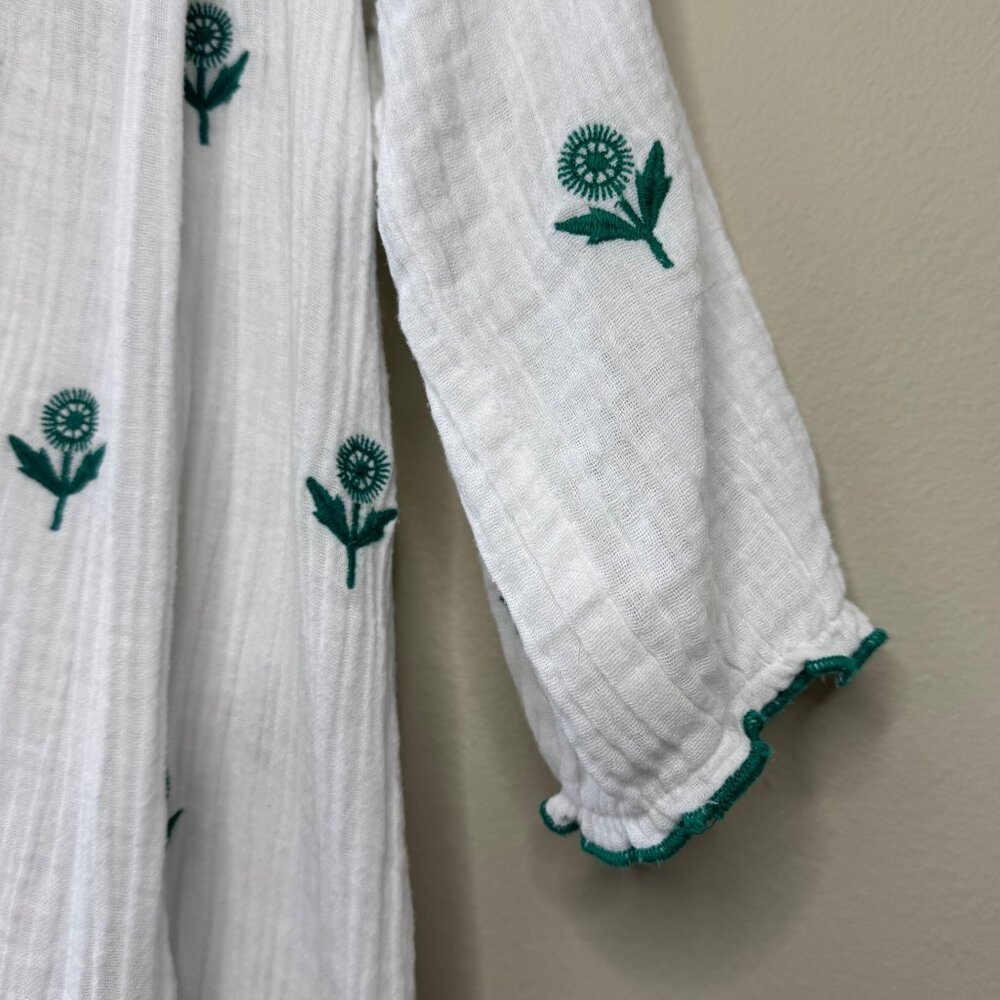 PINK CHICKEN Embroidered Cotton Ava Dress Girls 5 White & Green Boho Beach Cover - Picture 5 of 9